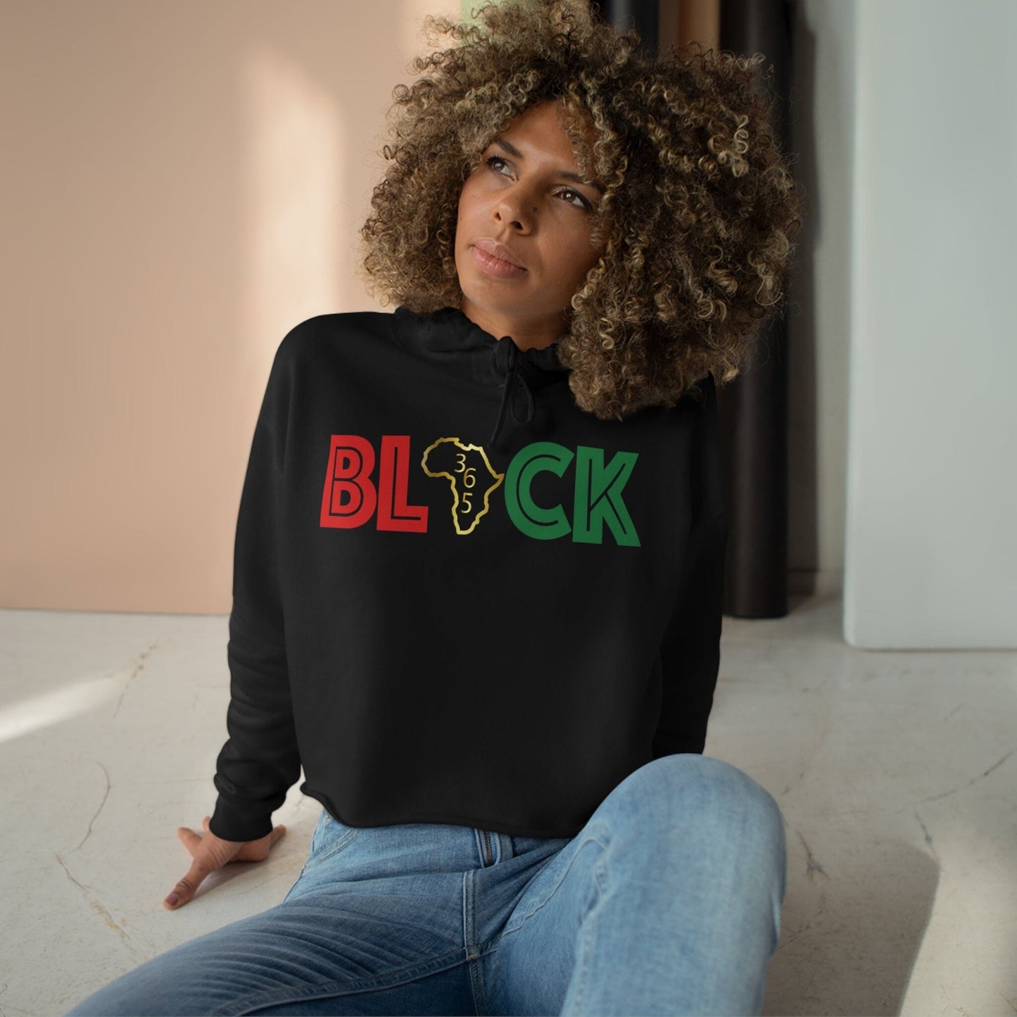 Black 365 Crop Hoodie Hoodie Printify 