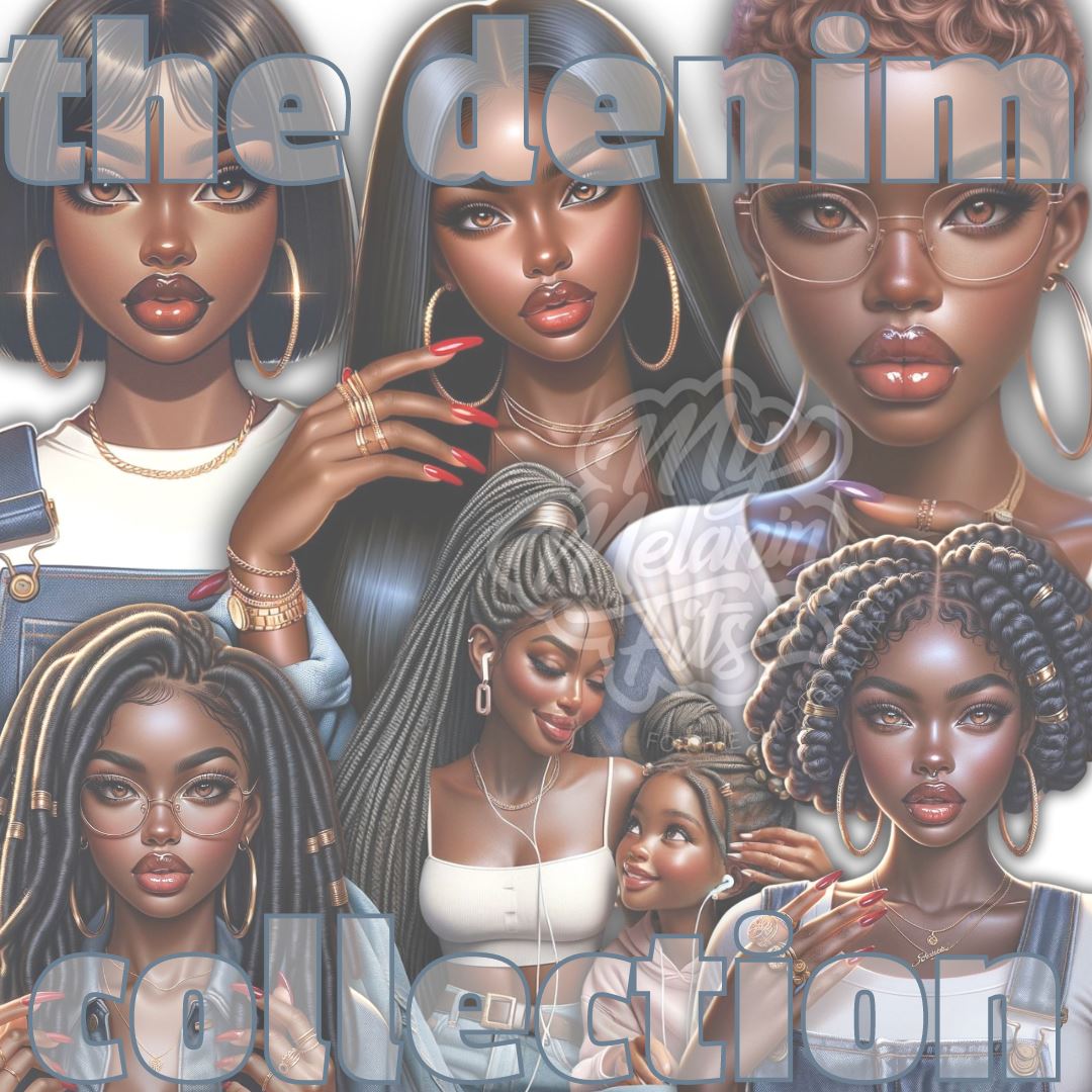 Denim Divas: Digital PNG Bundle for Design Enhancement Digital Download My Melanin Fits