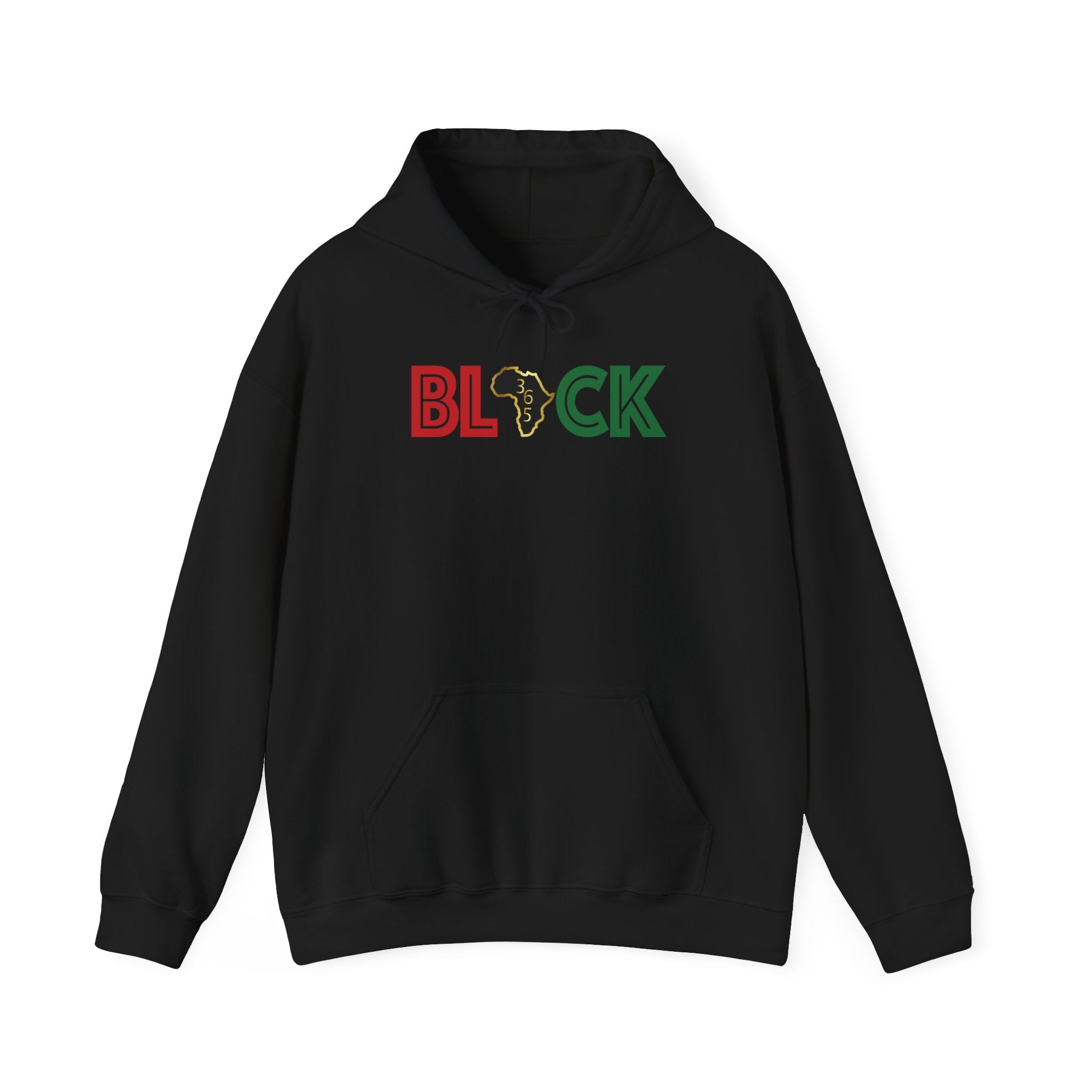 Black 365 Pride Hoodie — BLCK Graphic with Africa Outline