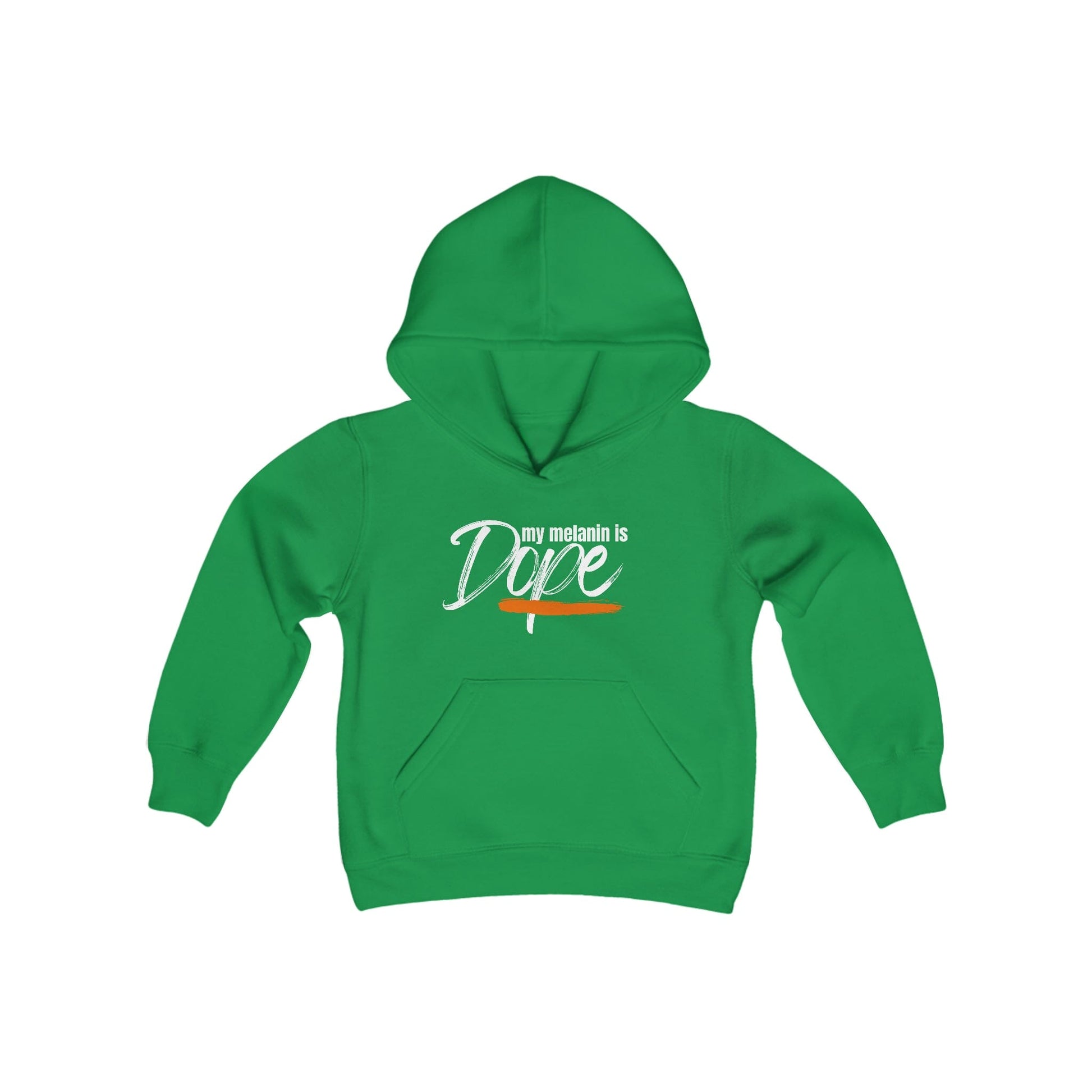 My Melanin is Dope Youth Heavy Blend Hooded Sweatshirt Kids clothes Printify Irish Green S 
