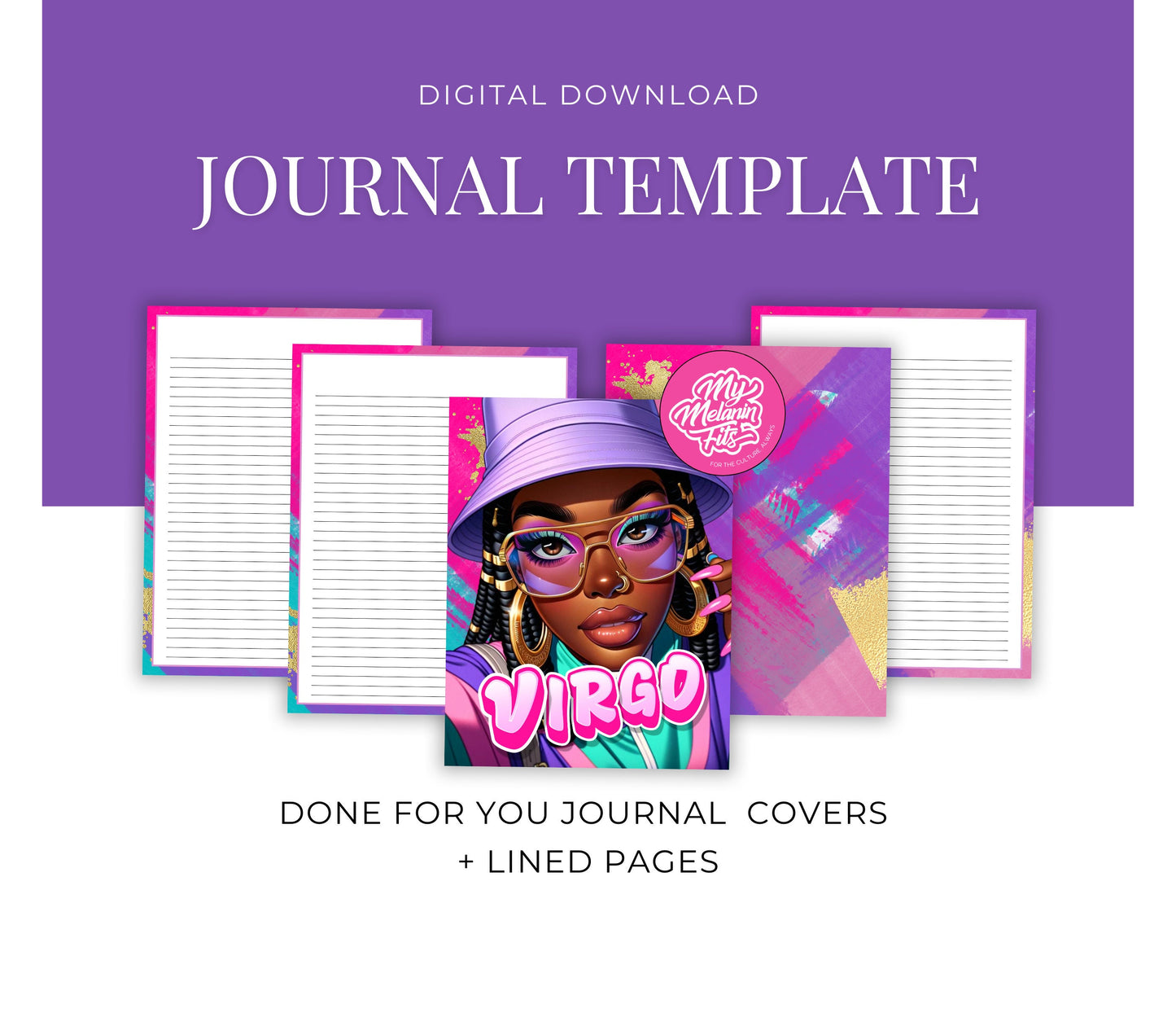 Virgo Journal Cover Bundle | Melanin Art Journal Template | Black Women PNG | Print on Demand | Done for You Journal Covers