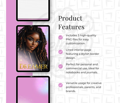 Dreamer Journal Cover Bundle | Melanin Art Journal Template | Black Women PNG | Print on Demand | Done for You Journal Covers