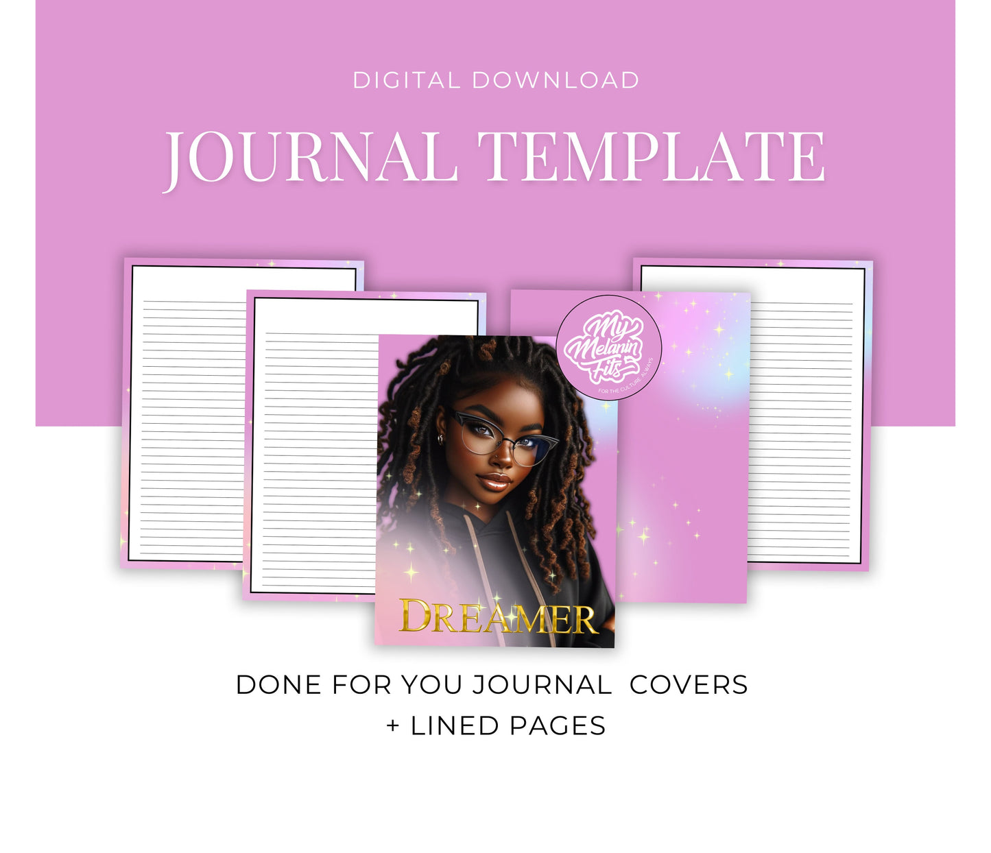 Dreamer Journal Cover Bundle | Melanin Art Journal Template | Black Women PNG | Print on Demand | Done for You Journal Covers