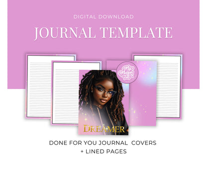 Dreamer Journal Cover Bundle | Melanin Art Journal Template | Black Women PNG | Print on Demand | Done for You Journal Covers