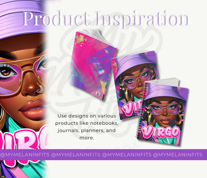 Virgo Journal Cover Bundle | Melanin Art Journal Template | Black Women PNG | Print on Demand | Done for You Journal Covers