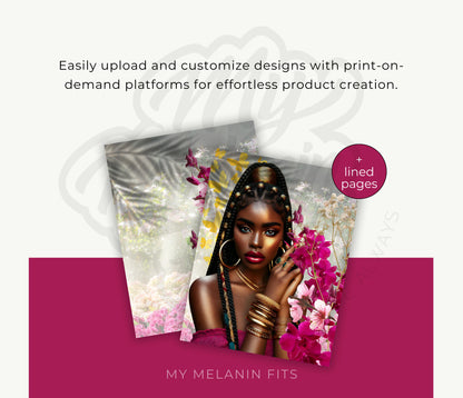 Mindfulness Journal Cover Bundle | Melanin Art Journal Template | Black Women PNG | Print on Demand | Done for You Journal Covers