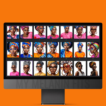 Black Women Headwraps Clipart Bundle | 21 High-Quality PNG Files for Sublimation & Digital Design | Afrocentric Art